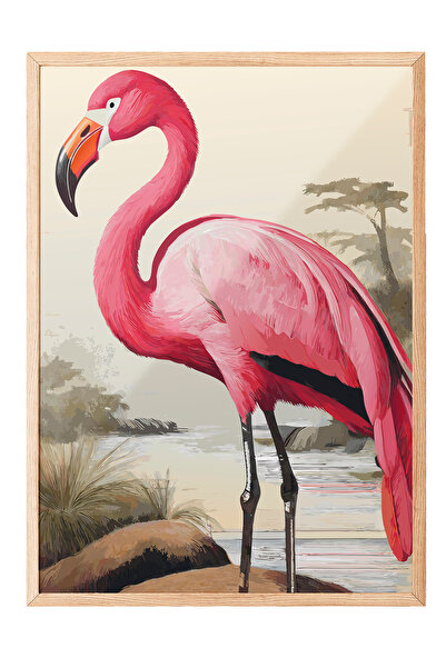 Zestia Tablou cu ramă din lemn, Flamingo – Stil natural, Poster decorativ pen...
