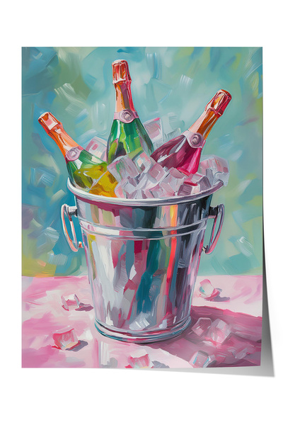 Zestia Tablou cu ramă din lemn, șampanie și găleată pentru gheață – Temă de s...