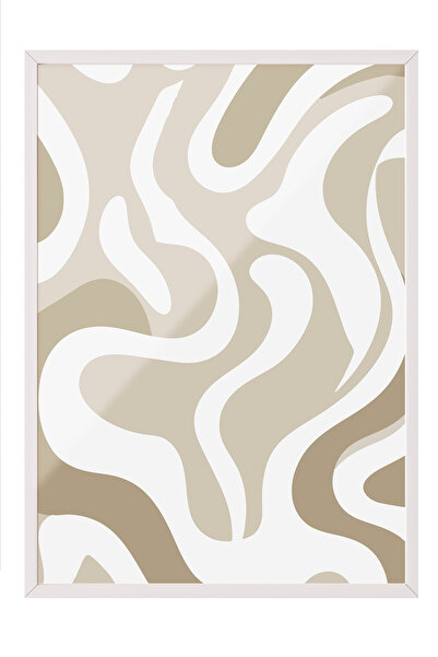 Zestia Tablou înrămat alb, Linii ondulate abstracte – Tonuri de bej, Poster d...