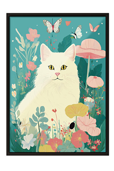 Zestia Tablou cu ramă neagră, Ilustrație cu pisică în pădure, Poster decorati...