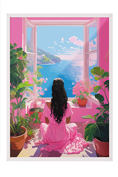 Zestia Tablou înrămat alb, peisaj marin – stil romantic, poster decorativ pen...