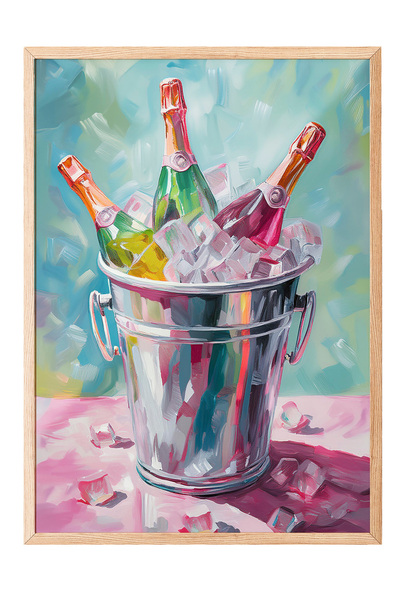 Zestia Tablou cu ramă din lemn, șampanie și găleată pentru gheață – Temă de s...
