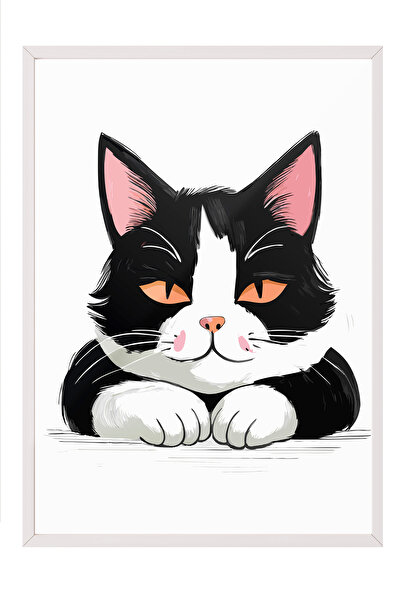 Zestia Tablou înrămat alb, Pisică în smoking alb-negru, Poster decorativ pent...