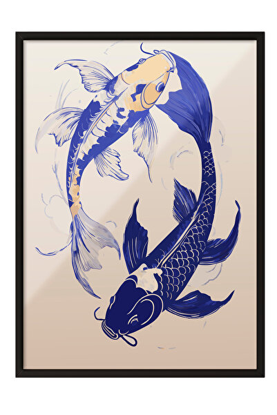 Zestia Tablou înrămat negru, pești Koi Yin Yang, poster decorativ pentru came...