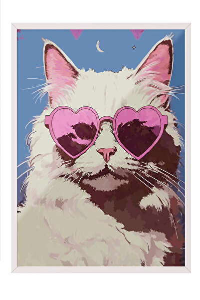 Zestia Tablou înrămat alb, Pisică cu ochelari – Stil distractiv, Poster decor...