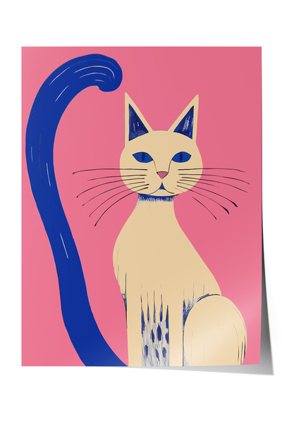 Zestia Poster fără ramă, Minimal Cat and Blue Tail, Poster decorativ pentru c...