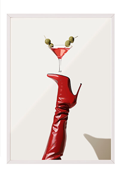 Zestia Tablou cu ramă albă, Cizme roșii și Martini, Poster decorativ pentru l...