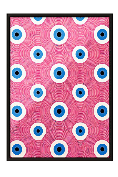 Zestia Tablou cu ramă neagră, model cu mărgele roz cu ochiul rău, poster deco...