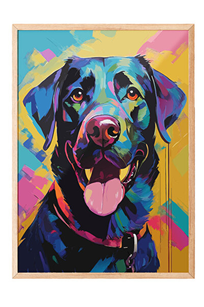 Zestia Tablou înrămat în lemn, portret colorat al unui câine – Pop Art, Poste...
