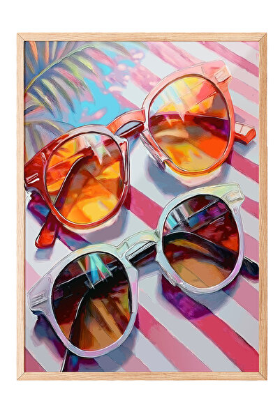 Zestia Tablou cu ramă din lemn, Reflecții de ochelari de soare – Atmosferă de...