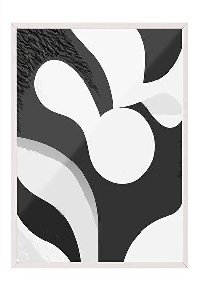 Zestia Tablou înrămat alb, forme abstracte alb-negru, poster decorativ pentru...