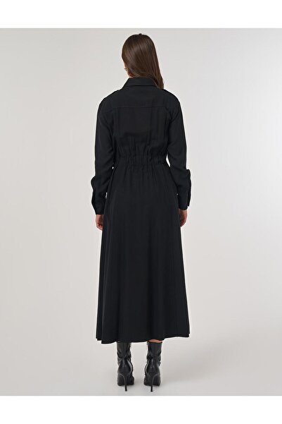 Kayra Cep Detaylı Rayon Elbise Siyah
