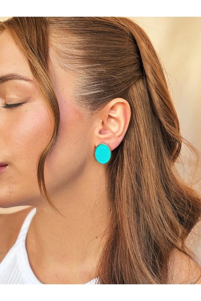 lesuvera Çelik Mavi Renkli Simli Oval Yuvarlak Vintage Küpe