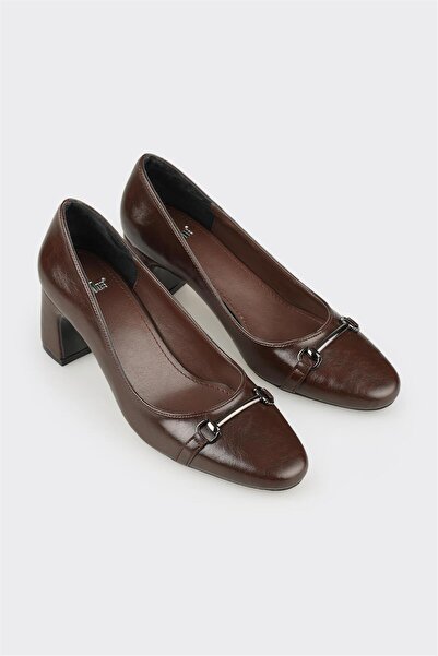 Elle Shoes Kahve Kadın Orta Topuk Ayakkabı