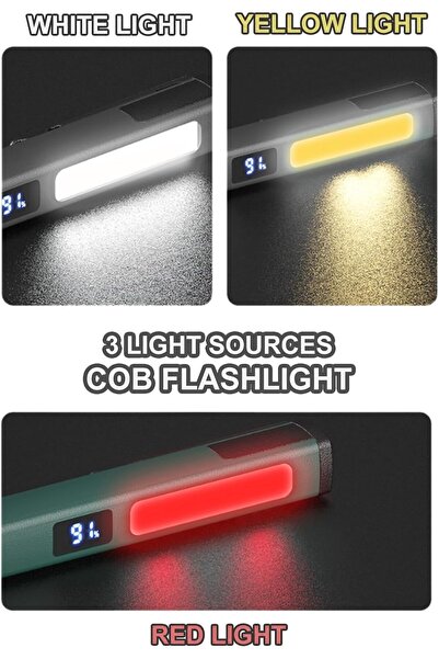 erorex Rechargeable Pen Flashlight COB Work Light ? Compact LED Pocket Home Car Emergencies USB C Charging