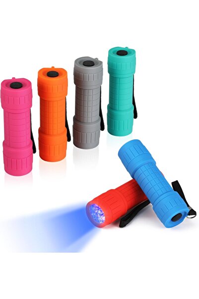 erorex مجموعة من 6 مصابيح LED تعمل بالأشعة فوق البنفسجية، 9 مصابيح LED 395 نانومتر، مصباح يدوي ملون صغير يعمل بالأشعة فوق البنفسجية، ضوء أسود