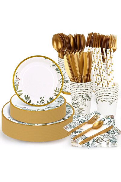 erorex 200 Pcs Disposable Dinnerware Set,25 Guest Party Supplies Dinner Set Include Paper Plates Napkin