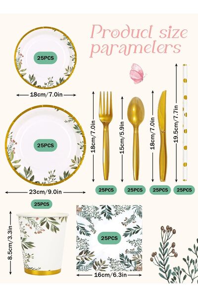 erorex 200 Pcs Disposable Dinnerware Set,25 Guest Party Supplies Dinner Set Include Paper Plates Napkin