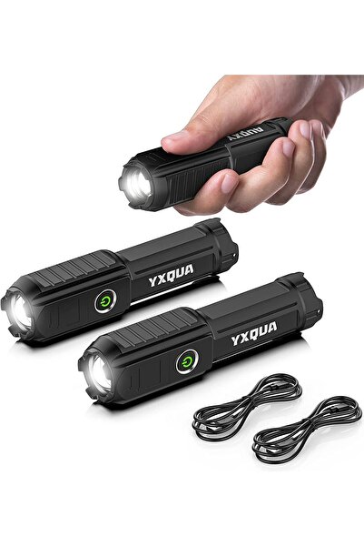 erorex عبوة من 2 مصباح يدوي قابل لإعادة الشحن عبر USB صغير ومشرق LED مصابيح يدوية صغيرة عالية اللومن 4 أوضاع قابلة للتكبير والتصغير