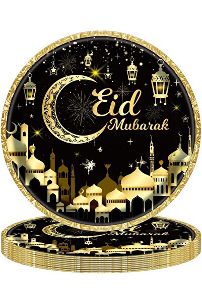 erorex 24Pcs 9" Eid Mubarak Paper Plates Ramadan Party Decorations Mubarak Muslim Supplies Favor Islamic