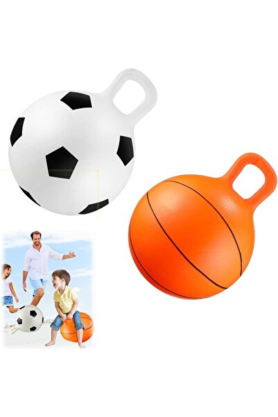 erorex Hopper Ball 2 Pcs Jumping Hopper Bounce Balls Handles Kids 18'' Soccer Basketball Style Exercise