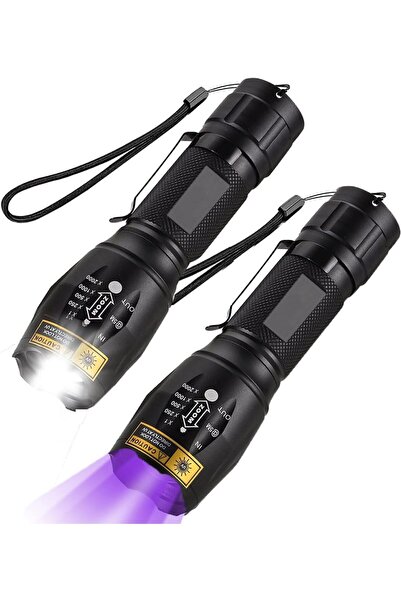 erorex 2 1 مصباح يدوي تكتيكي UV+LED، عبوة من 2، 4 أوضاع مصباح يدوي UV، مصباح يدوي UV 395 نانومتر LED، ضوء أسود