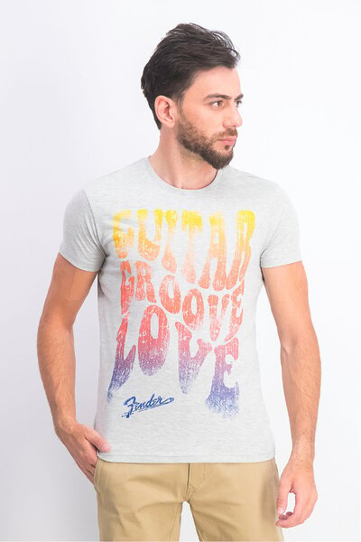 FENDER Men Graphic Short Sleeve Crew Neck T-shirt, Grey