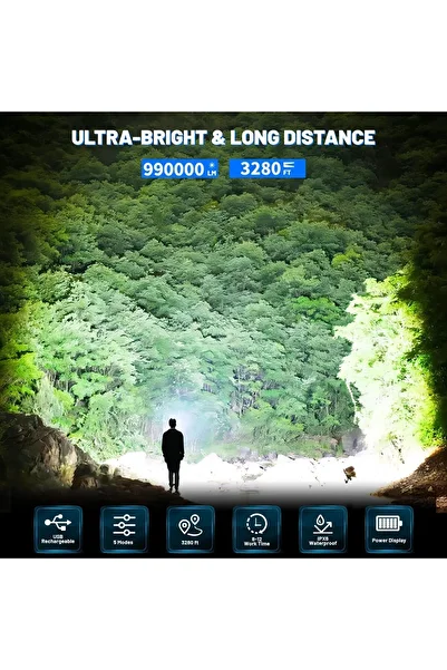 erorex Flashlights High Lumens Rechargeable 990 000 Lumens Super Bright Led Flashlight Flash Light 5 Modes