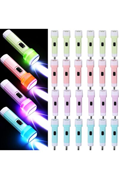 erorex 24 قطعة من مصابيح LED صغيرة للأطفال بأربعة ألوان وحبل ومصابيح يدوية خفيفة الوزن للمشي لمسافات طويلة والتخييم