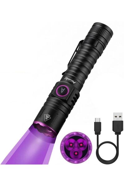 erorex مصباح يدوي SV103 395nm UV Torch USB C قابل لإعادة الشحن بضوء أسود وبطارية مصباح خشبي فوق بنفسجي من الراتنج