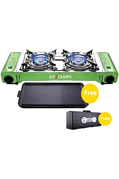 Generic Go2Camps Korean Style Double Burner Butane Camping Stove with BBQ Grill Hotplate