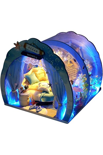 erorex مجموعة بيت الدمية المصغرة DIY مجموعة بيت الدمية المصغرة LED أثاث بيت الدمية الخشبي الصغير والشفاف