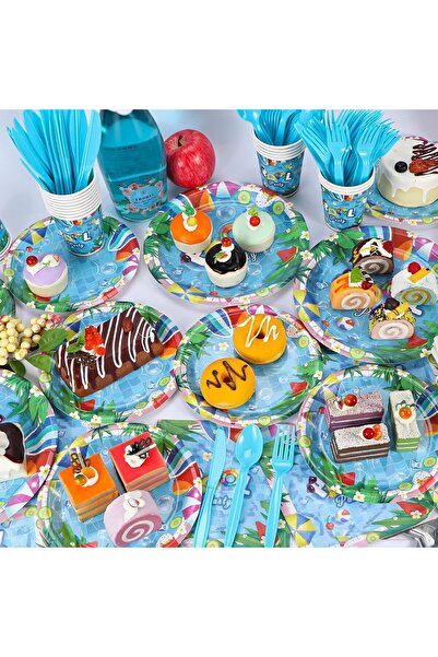 erorex 96 Pcs Pool Party Supplies, Pools Party Paper Plates Napkins Set,Disposable Summer Themed Tableware
