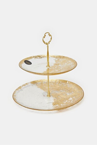 erorex Gold Decal Glass 2 Tier Plate, Gold, One Size
