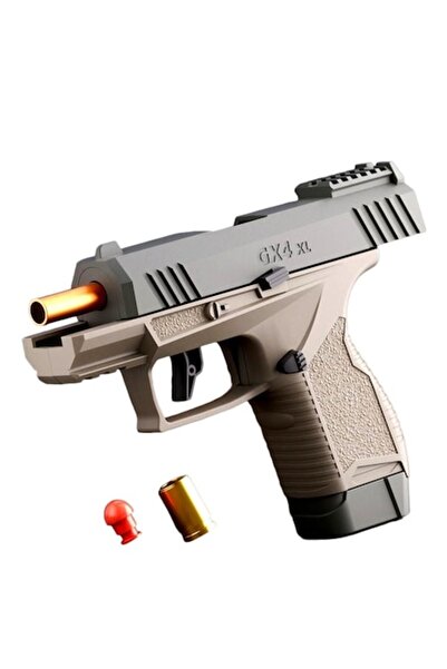 LEIBOO Pistol de jucarie tip Glock GX4, incarcare manuala, cu extractie a tuburilor, 20 gloante moi