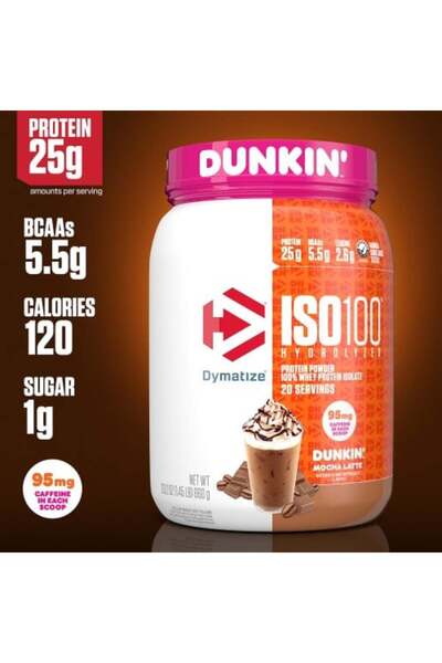 Dymatize ISO100 Protein Dunkin' Mocha Latte, 25g Protein, 20 Scoops