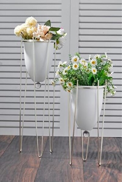 STOREMAX Sellbuyst 2-Piece Decorative White Flower Pot with Legs New Model Trendy 266450