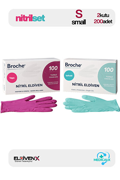 Medicalx NitrilSET Fuşya Pembe & Turkuaz Nitril Muayene Eldiveni 200 Adet - Small