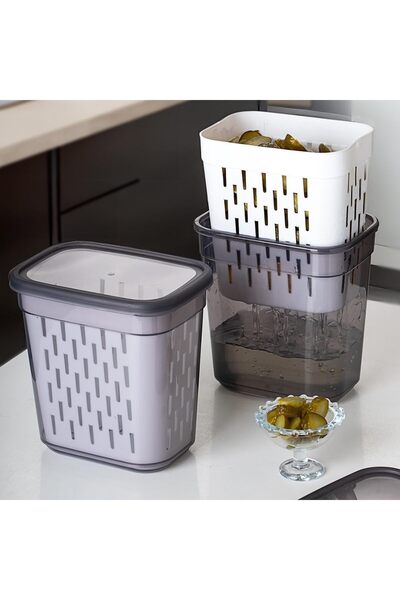 STOREMAX Sellbuyst 1045 2-Piece Pickle Bowl with Strainer Olive Bowl Multi-Purpose Rectangular Storage Container Set - 2
