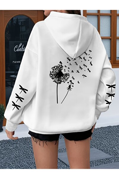 GALASHOP هودي مطبوع عليه زهرة الهندباء وفراشة التنين