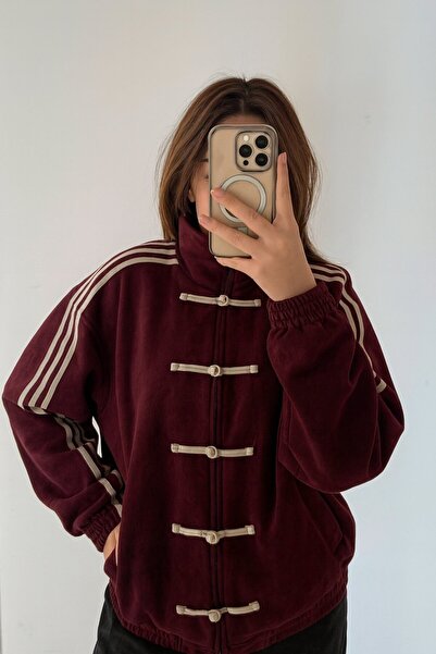 Gofeel Y2k Üç Çizgili Kırmızı Vintage Oversize Unisex Ceket (3 iplik)