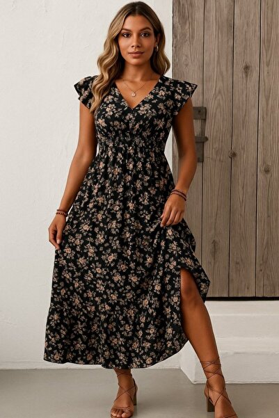 ALPACO Women's Short Sleeve Double Breasted Collar Elastic Waist Floral Print...
