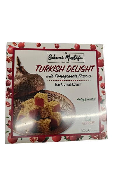 şekerci mustafa حلوى لوكوم التركية بنكهة الرمان مع غطاء كادايف 300 جرام
