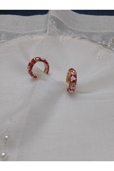 Enjoy Red Enamel Flower Patterned Hoop Earrings the Energetic Aspect of Ethnic Chic