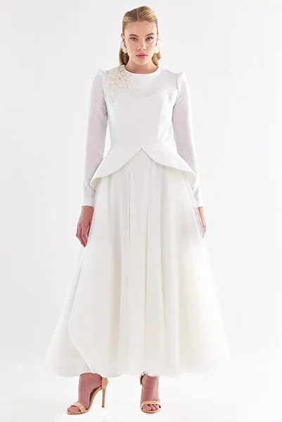 Tiara Women's Evening Dress with Tulle Skirt - Ecru