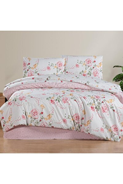 Cotton Eva Σετ Παπλωματοθήκης Μονό Μοτίβο Ροζ