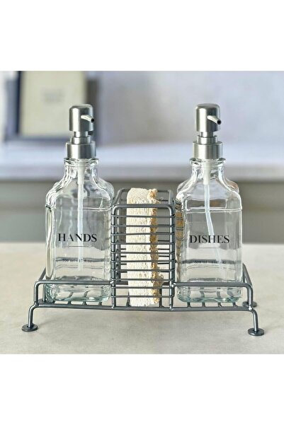 STOREMAX طقم موزع صابون ومنظفات للمطبخ من جيفنا مع حامل حديدي وإسفنجي، وعاء ص...