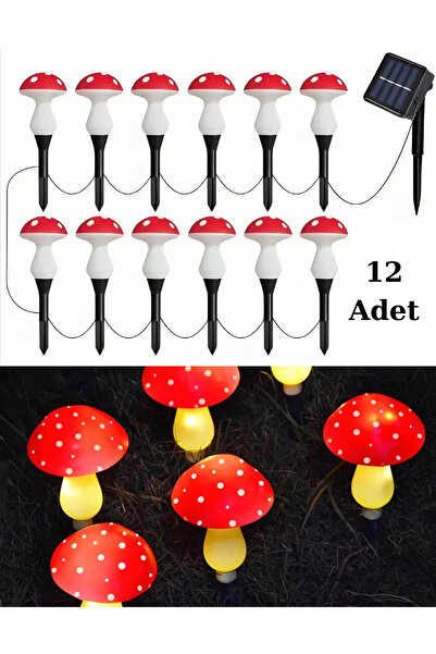 Unichrome 12'li Saplamalı Mantar Bahçe Işığı Güneş Enerjili Mantar Bahçe Aydı...