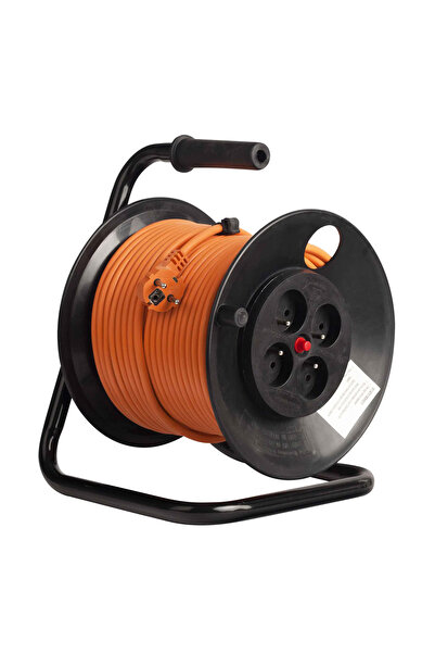 Bachmann extension cord with reel, 4 sockets, child protection, thermal fuse, metal frame, IP20