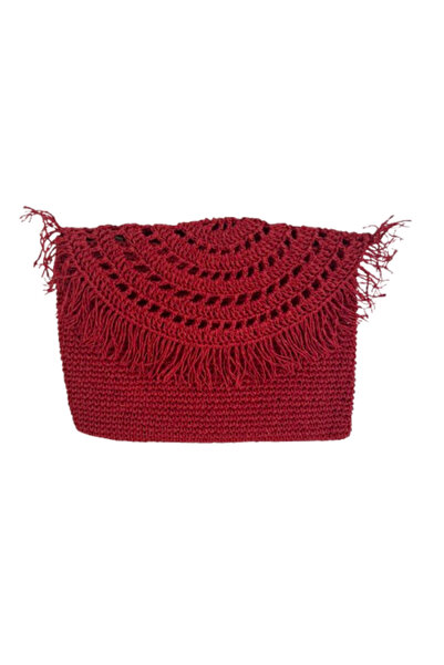 Weweus Women's Red Color Handmade Straw Bag